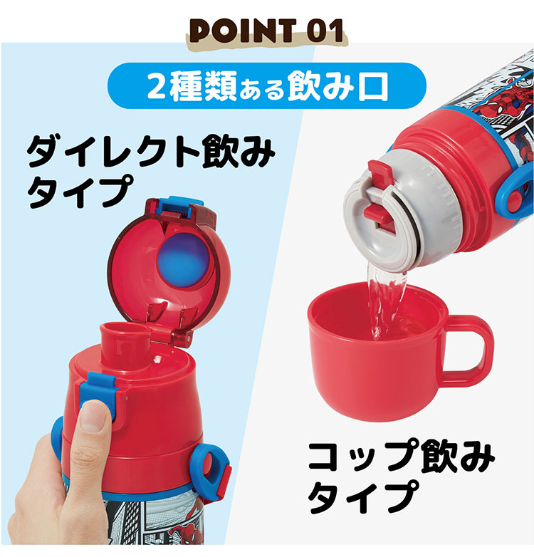 スパイダーマン25 水筒 キッズ 直飲み ワンタッチ ステンレス 保冷