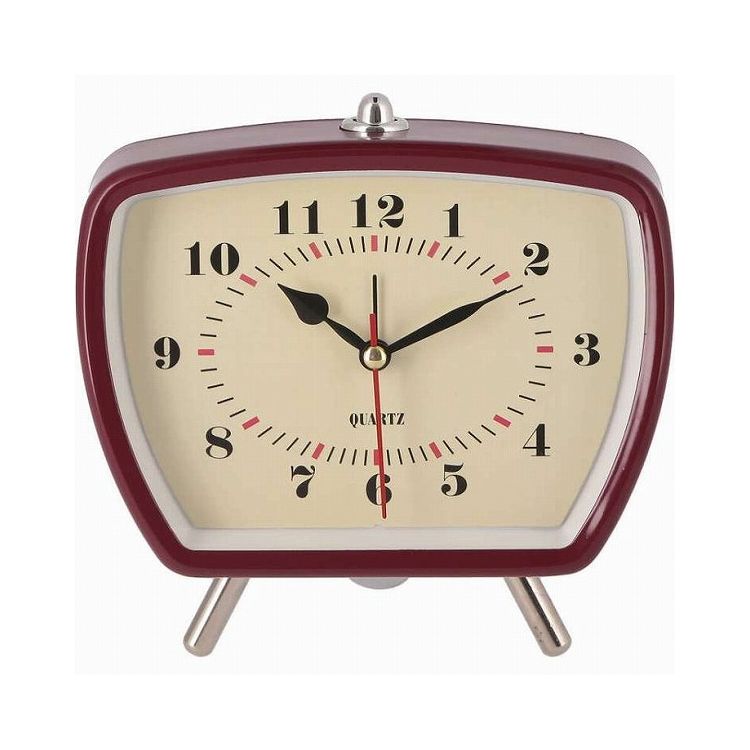 置時計レトロ レッド ホワイト 置き時計 静音 スクエア アラーム機能