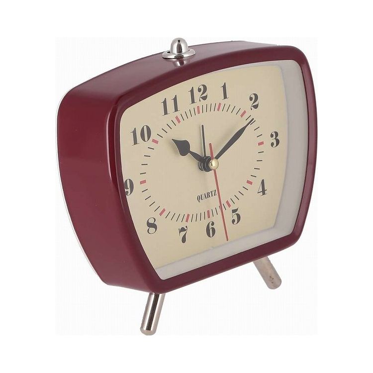 置時計レトロ レッド ホワイト 置き時計 静音 スクエア アラーム機能