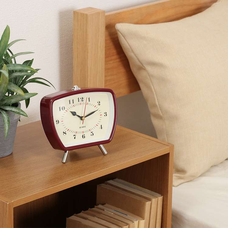 置時計レトロ レッド ホワイト 置き時計 静音 スクエア アラーム機能