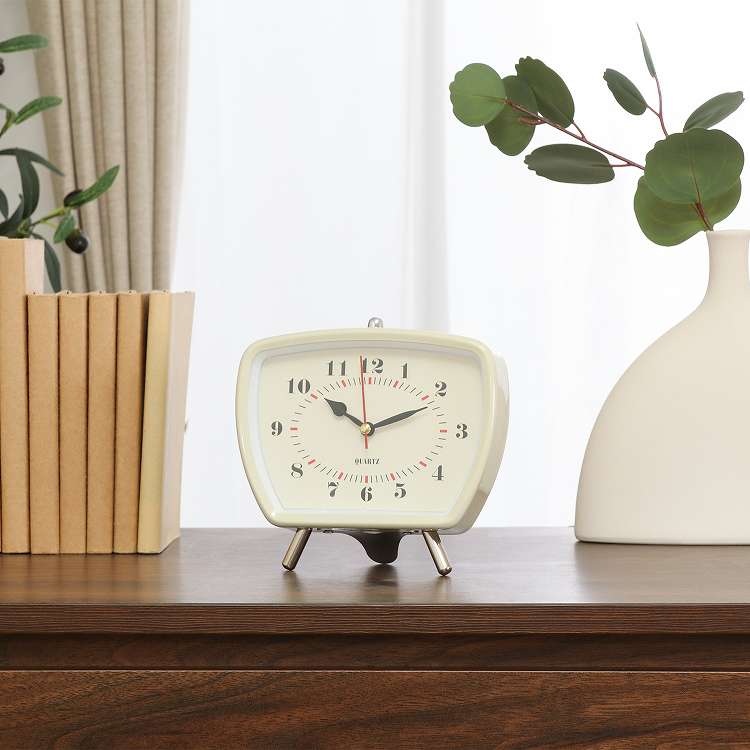 置時計レトロ レッド ホワイト 置き時計 静音 スクエア アラーム機能