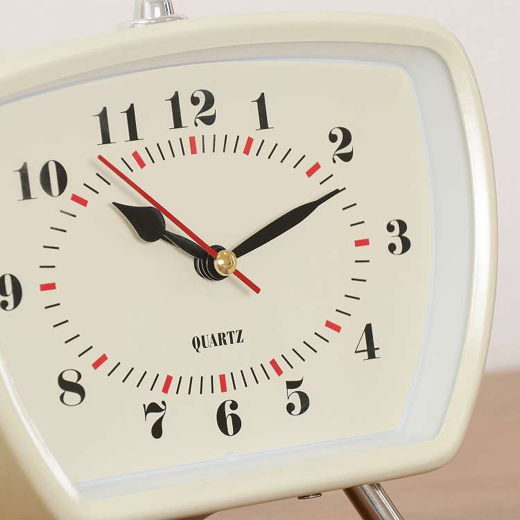 置時計レトロ レッド ホワイト 置き時計 静音 スクエア アラーム機能