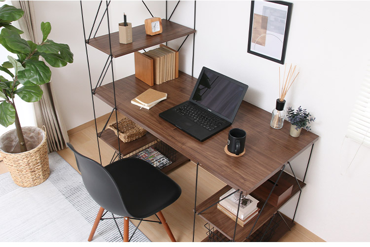 ワイヤーデスク ラック付き 幅122cm 勉強机 棚付き パソコンデスク