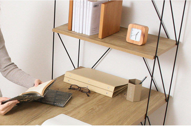 ワイヤーデスク ラック付き 幅122cm 勉強机 棚付き パソコンデスク