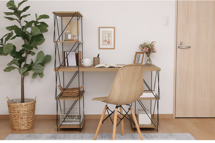 ワイヤーデスク ラック付き 幅122cm 勉強机 棚付き パソコンデスク