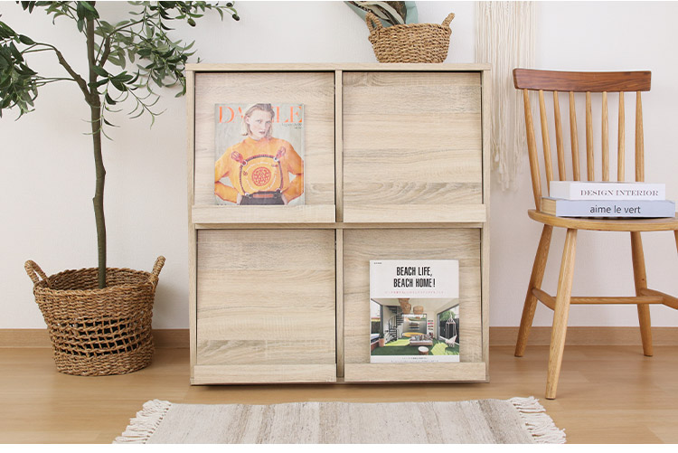 ディスプレイラック 4マス 幅80cm 扉付き 本棚 食器棚 オープンラック