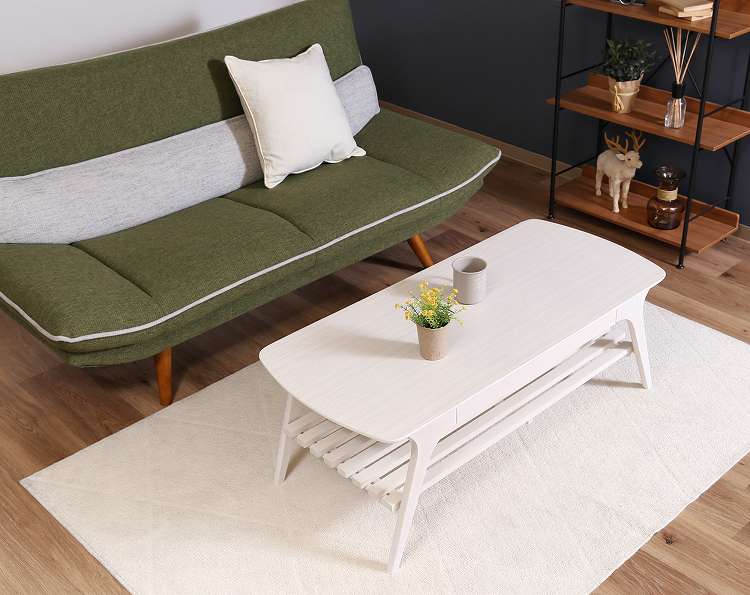 引出し付きセンターテーブル WH ローテーブル 引き出し 棚付き