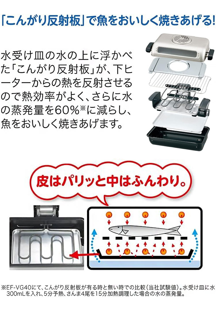 象印 フィッシュロースター EF-VG40-SA 魚焼きグリル 魚焼き器 両面焼き 分解洗い&プラチナ触媒フィルター シルバー さんま 焼き魚 ワイド  35cm