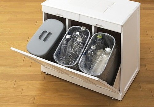 ゴミ箱 天然木分別ダストボックス タイル付 3分別 カウンター キッチン