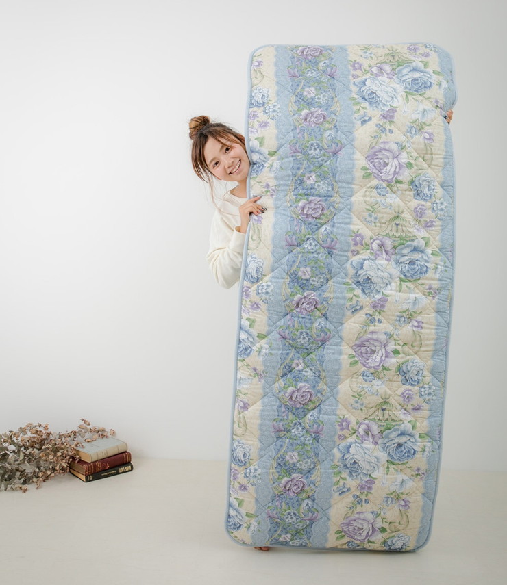 日本製 ごろ寝マット 長座布団 3層 70×185cm 花柄ボーダー 固綿入り
