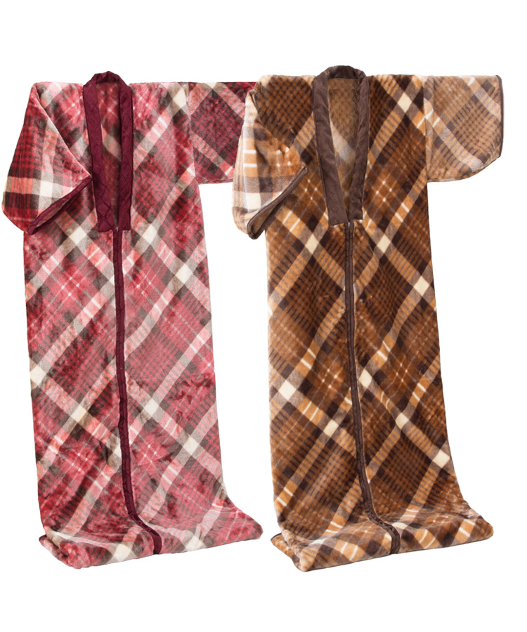 ニューマイヤー毛布かいまき 2色組 チェック柄 かいまき布団 着る毛布