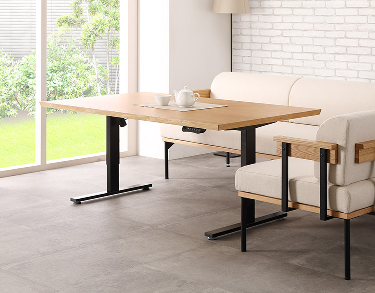 昇降テーブル 155×80cm 高さ49~74cm ダイニングテーブル オーク