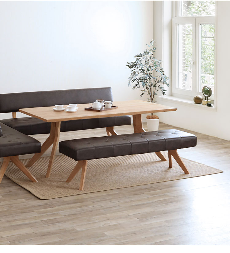 ダイニングベンチ 幅130cm 2人掛け 座面高47cm 木製 PVC ナチュラル