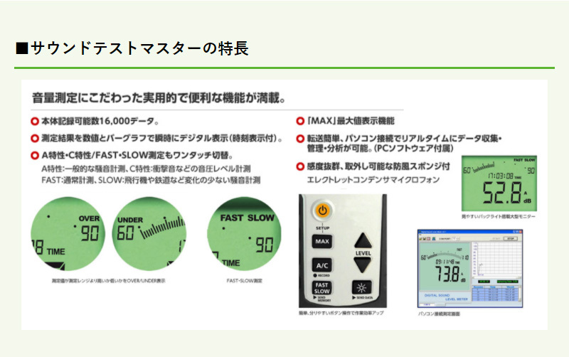 騒音計 音量測定器 環境測定器 ウマレックス 防風スポンジ データ