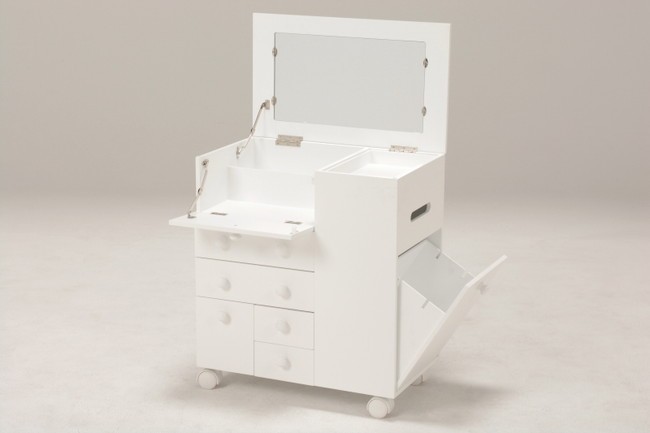 コスメワゴン 幅45cm 大容量 キャスター付 ティッシュケース ダストボックス ゴミ箱 ミラー 鏡 化粧道具 コスメ 収納 白 かわいい おしゃれ(代引不可)【送料無料】 コスメワゴン 幅45cm 大容量 キャスター付 ティッシュケース