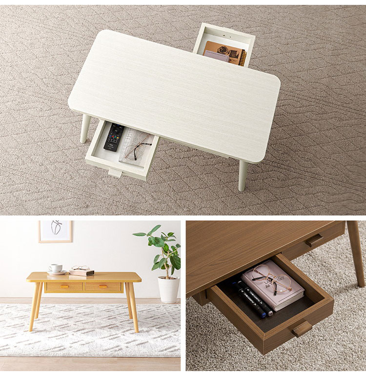 引出し付き リビング ローテーブル 80×50cm センターテーブル 引き出し付き 収納付き 80×40cm 長方形 ローテーブル