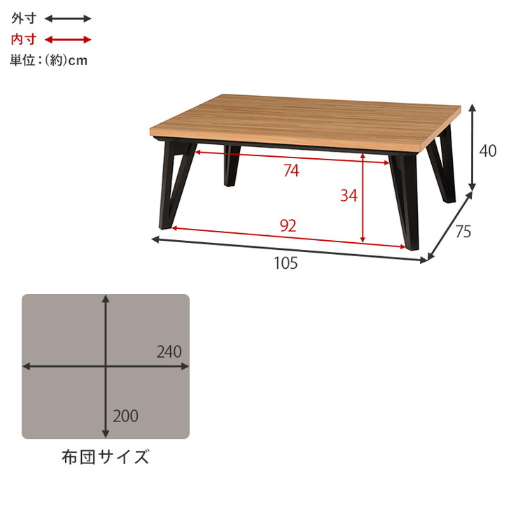 こたつ+うす掛け布団 2点セット ルーン105+ポカUF120 こたつテーブル