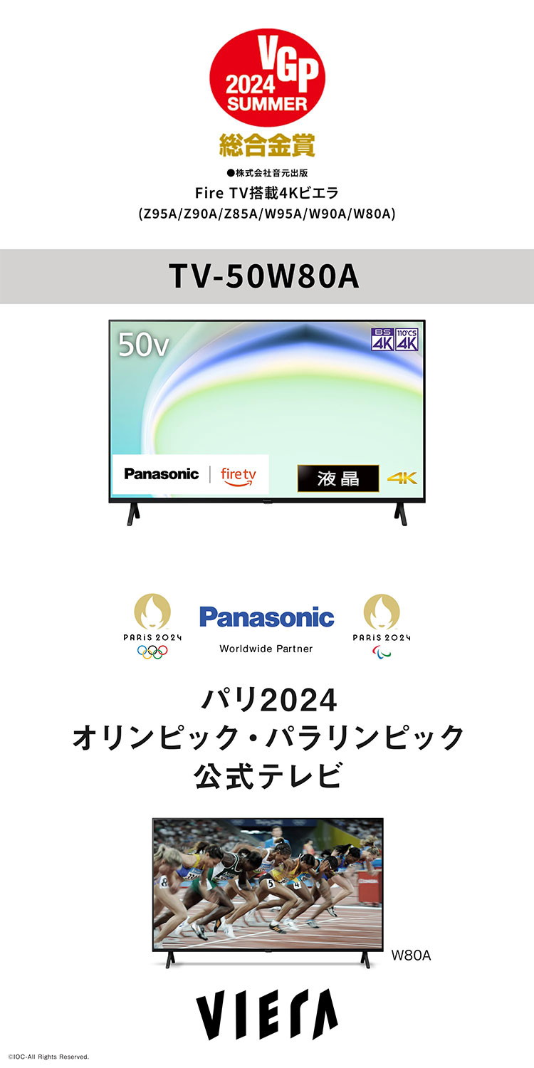 Panasonic 液晶テレビ 50インチ VIERA 4K TV W80A パナソニック