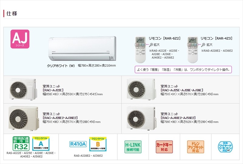 日立 エアコン 6畳用 白くまくん RAS-AJ22E-W クリアホワイト 代引不可