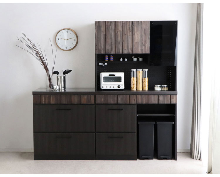 日本製 キッチンボード アカシア無垢材 幅104 高さ180 ガラス扉上台