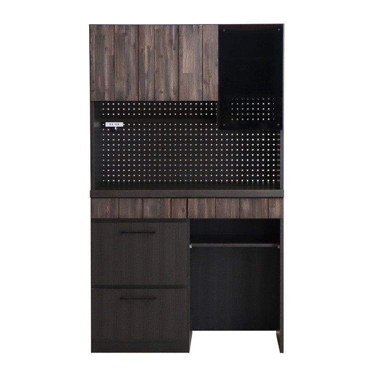 日本製 キッチンボード アカシア無垢材 幅104 高さ180 ガラス扉上台