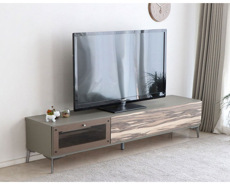日本製 テレビ台 ローボード 幅180 ニュアンスカラー×ゼブラ柄