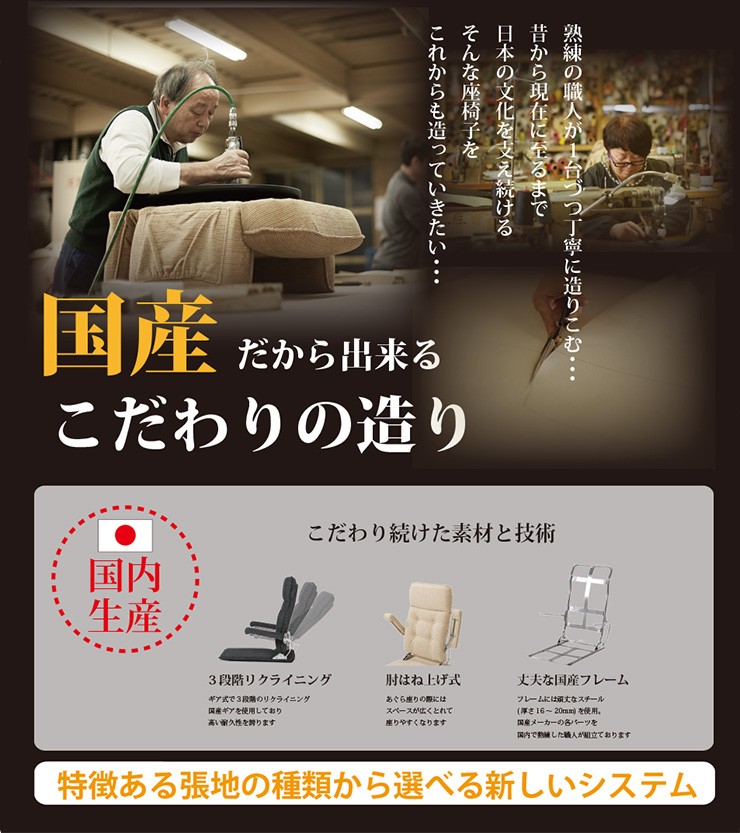 光製作所 日本製 跳ね上げ式 座椅子 国産 リクライニング 3段階