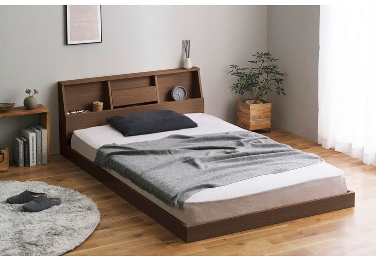 アイリスオーヤマ フロアベッド セミダブル FBF-SD ウォールナット 棚