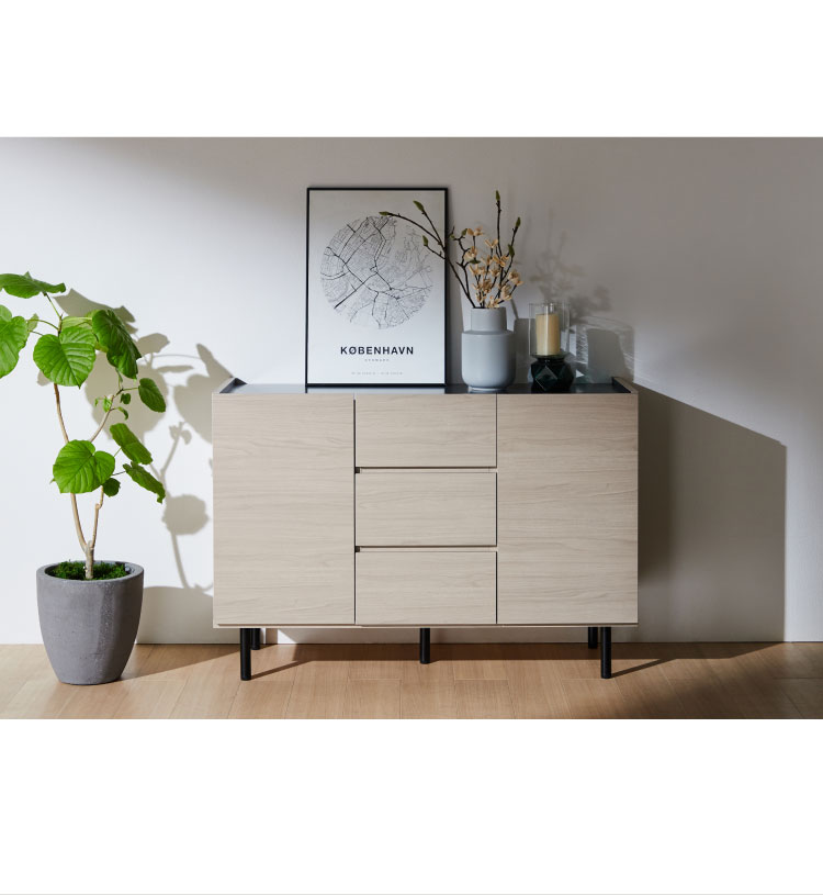 北欧風 キャビネット 幅125 オーク 日本製 完成品 引き出し3段