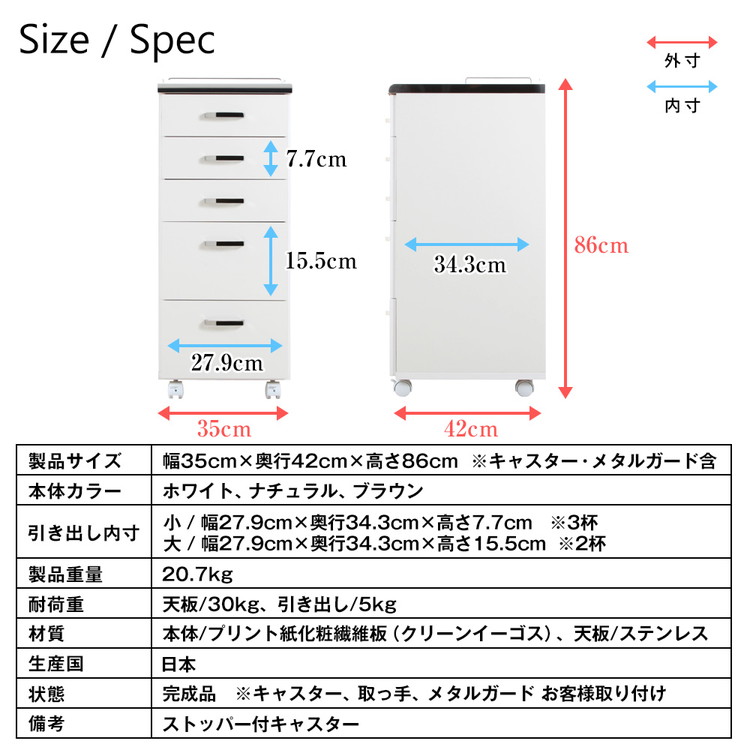 完成品 日本製 メディカル ワゴン 幅35cm すきま収納 作業台 隙間