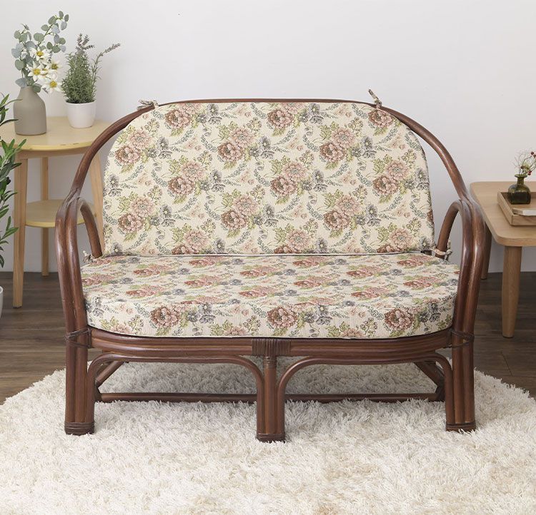 天然籐 カウチソファ マット付 2人掛け 幅107cm ソファ 完成品 ラタン