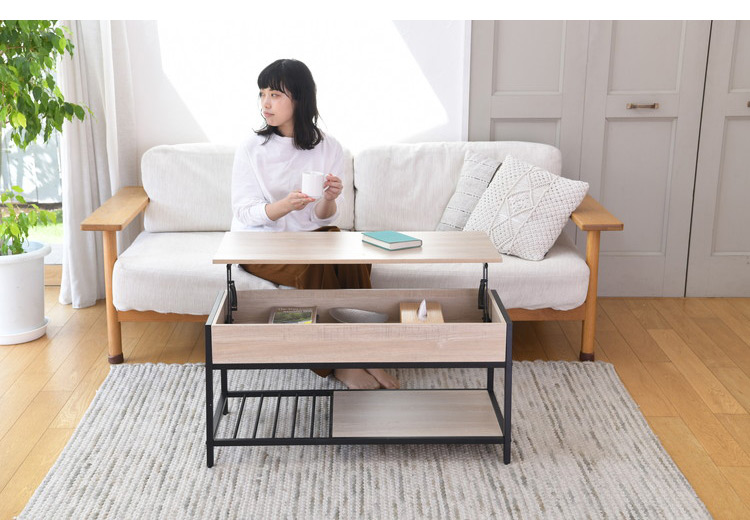 リフトアップコーヒーテーブル 天板昇降 リフトテーブル 収納付き 昇降