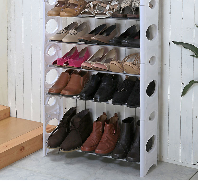 カバー付き シューズラック 10段 最大30足収納 簡易式シューズラック