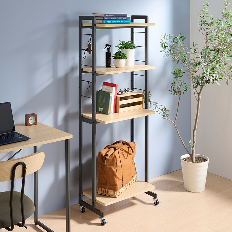 オープンラック 幅53 奥行30 高さ146.5cm キャスター付き 可動棚 S字