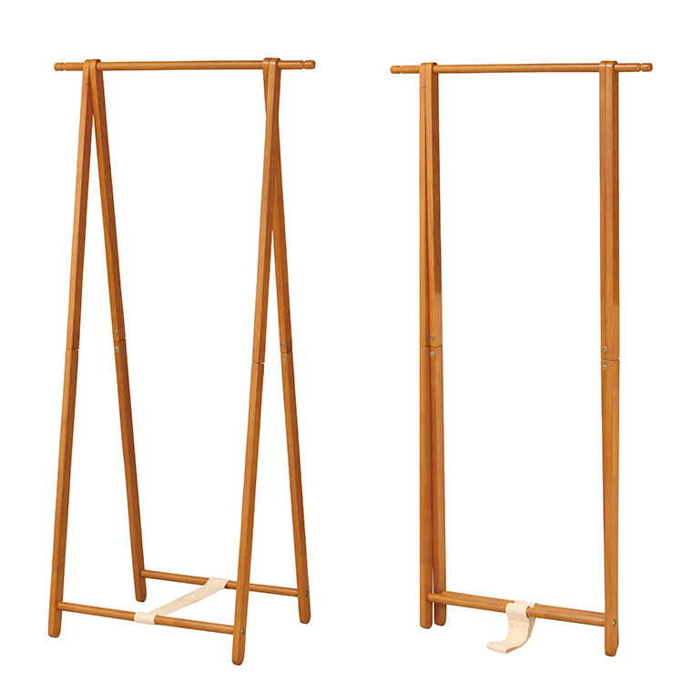 木製ハンガーラック ブラウン ハンガーラック 天然木 木製 フレーム 幅90cm シングル カーテン付き