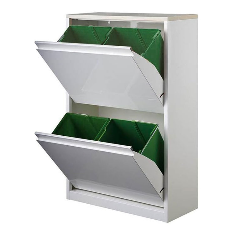 筑波産商　ダストボックス　４種類分別 (18L×4個)　スチール製 筑波産商 YY-WSB-42H ダストボックス BN/WH 収納 ごみ入れ くず入れ