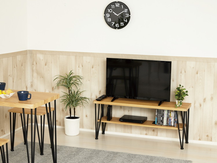 テレビボード 幅105 テレビ台 木目調天板 スチール脚 インダストリアル