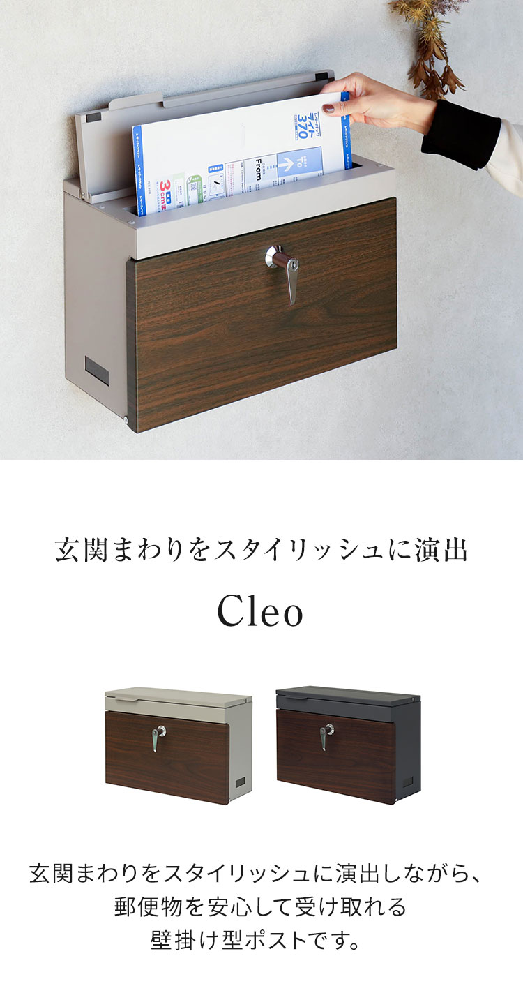 壁掛け ポスト Cleo シンプルデザイン 郵便受け 玄関 壁面 戸建て