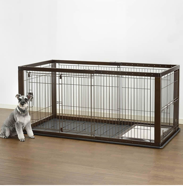 【成長に応じてサイズ可変】リッチェル犬用ケージ 木製フレーム中型犬から大型犬対応 リッチェル 犬用 サークル ケージ 伸縮できる 幅90~154cm 11段階調整