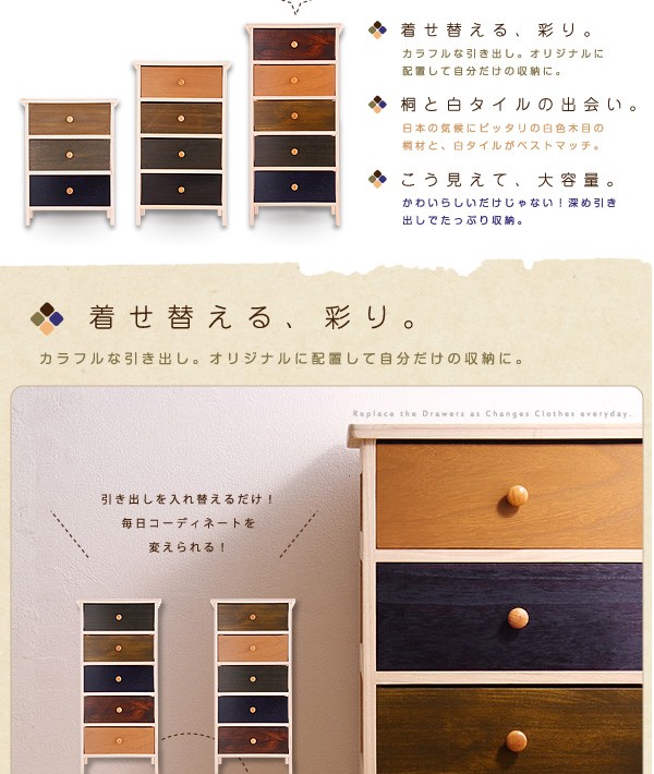 木目のカラフル5段チェスト　120cm幅 楽天市場】【ポイント5倍☆7月19日20時〜26日2時迄】チェスト