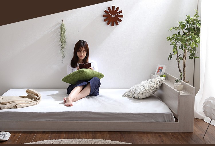 フロアベッド ダブル ベッド ベッドフレーム ホワイトオーク 宮付き 棚