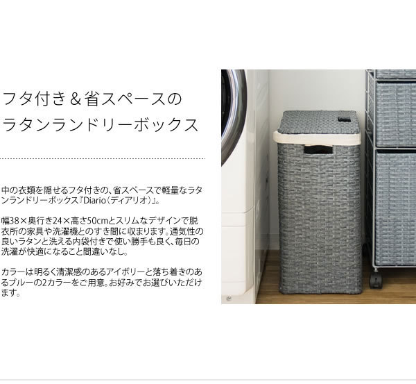 ラタン調 ランドリーボックス Diario ディアリオ 蓋つき 幅38cm フタ