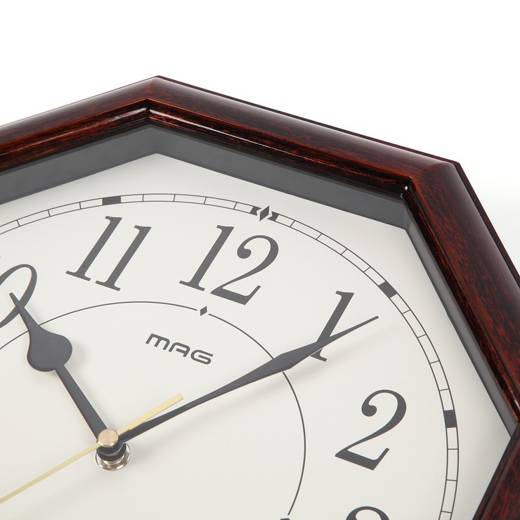 ノア精密 MAG電波掛時計 ネオオクターゴ W-739 BR-Z ブラウン 八角時計