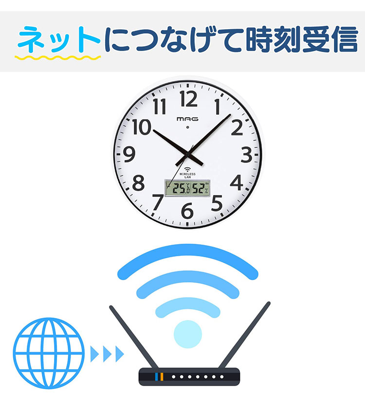 MAG マグ 掛け時計 壁掛け時計 Wi-Fiと接続 無線LAN アナログ時計 直径
