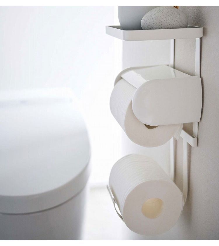 山崎実業 トイレットペーパーホルダー上ラック 2段 プレート Plate