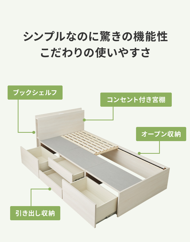 チェストベッド 収納付きベッド シングル 引き出し 大容量 ベッド