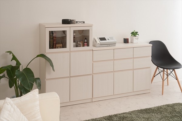 日本製 完成品 スクエア キャビネット リビングボード 幅104.5 高さ80