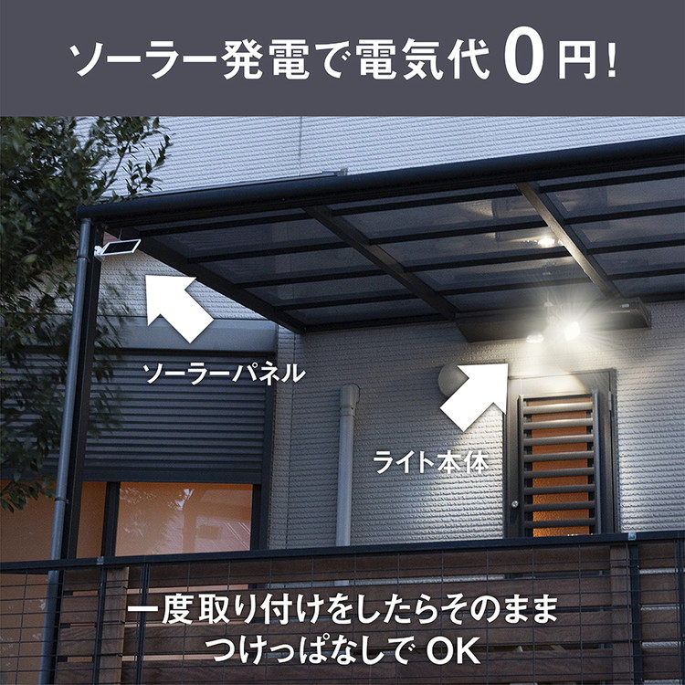 ムサシ 人感センサーライト ソーラー式 屋外 防犯ライト 5W×2灯 フリー