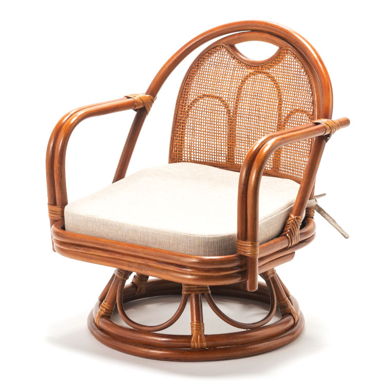 椅子 ラタン チェア 肘掛け付き ラタン回転椅子ミドル 籐 天然素材