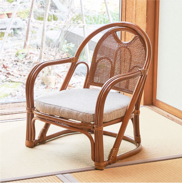 椅子 ラタン チェア 肘掛け付き 背もたれ付き ラタン座椅子ロー 籐